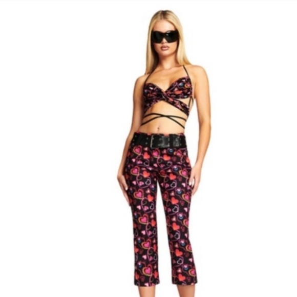 I.Am.Gia Rylee Capri Be Mine Pants Cropped Bottoms Belt Hearts Novelty Hearts XL